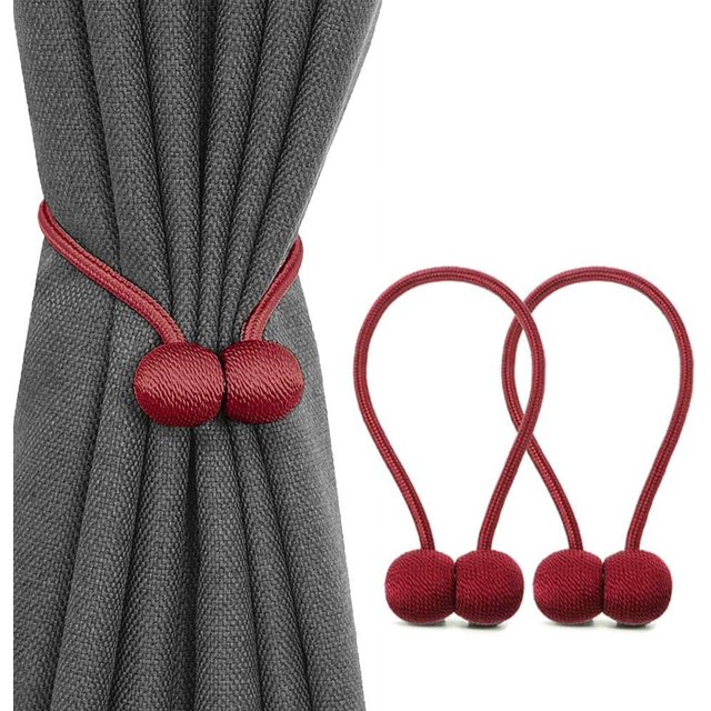 LAICAIW 2 Pack Magnetic Curtain Tiebacks, Decorative Curtain Holdbacks for Window Décor (Bordeaux)