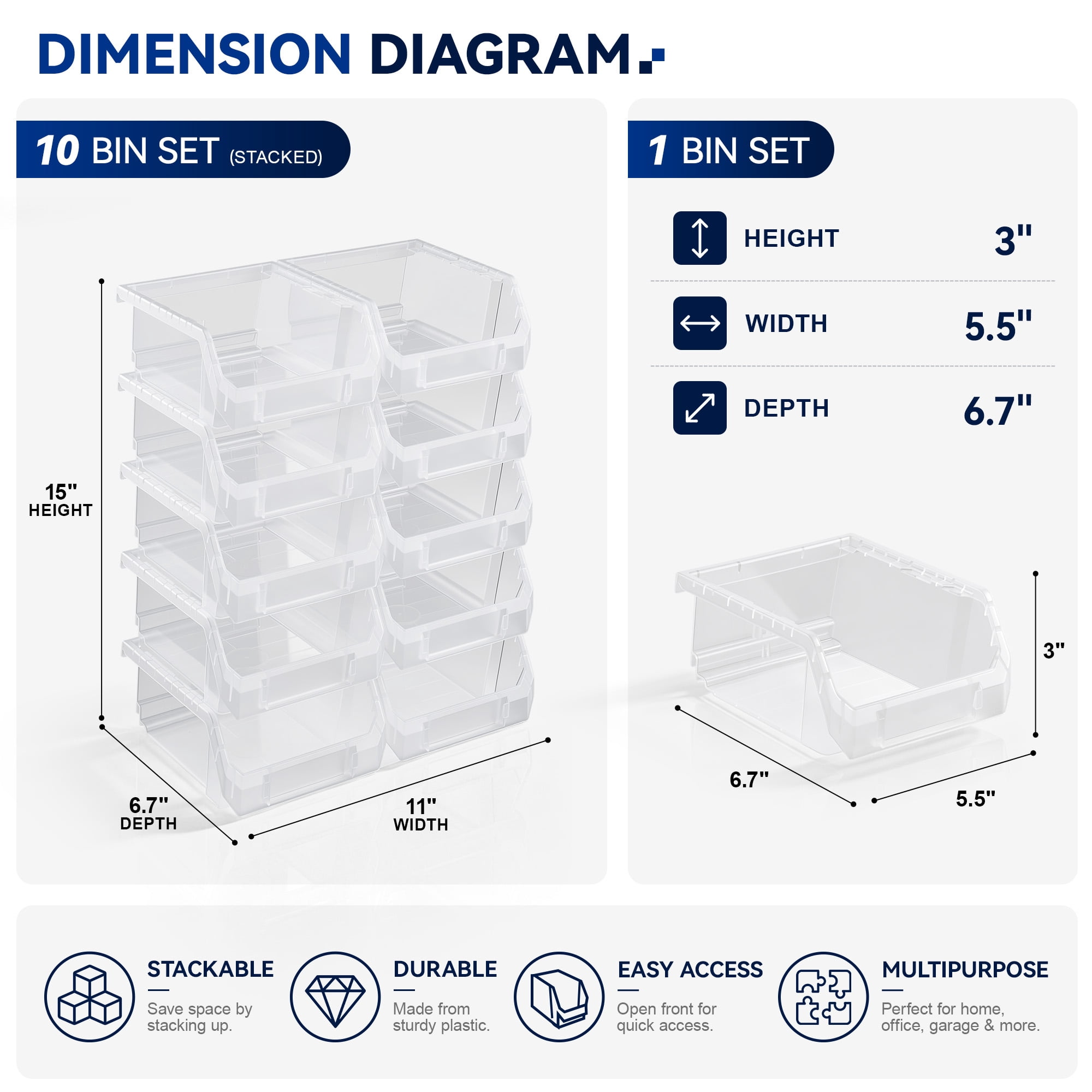 Sorbus Small Open Front Stackable Pantry Storage Bins, 10-Pack, Clear
