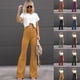 thumbnail image 4 of Pantalones casuales de pana de color sólido de primavera para mujer, pantalones micro elegantes de cintura alta, pantalones con botones, 4 of 6