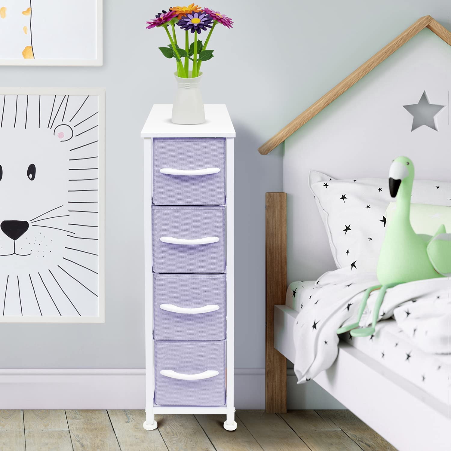 Sorbus Narrow 4-Drawer Dresser: Compact Storage for Children and Adults in Bedrooms, Bathrooms, and Laundry (Purple)