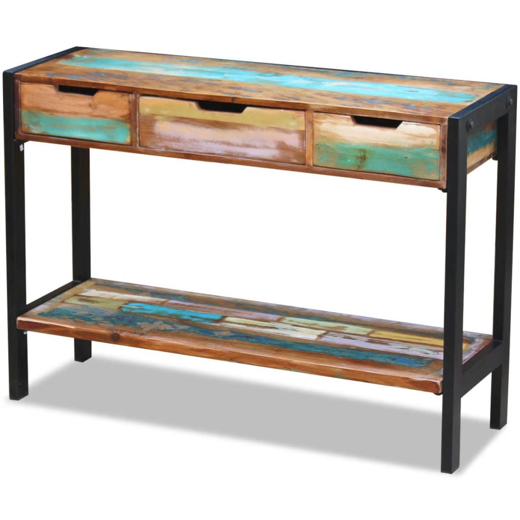 Kepooman Home Rectangle Reclaimed Wood Sideboard Console Table with 3 Drawers Cabinets & Bottom Shelf, Multi-color Kepooman Home Rectangle Reclaimed Wood Sideboard Console Table with 3 Drawers Cabinets & Bottom Shelf, Multi-color