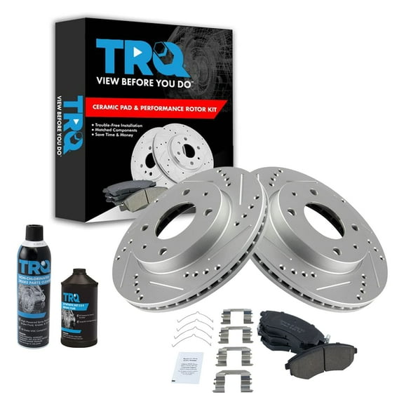 TRQ Front Premium Ceramic Brake Pad Performance Rotor Kit w/Chemicals BKA18121 Fits select: 1998-2002,2005-2006 HYUNDAI ELANTRA