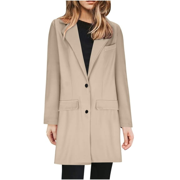 BangWanChi Winter Coats for Women Plus Size Women Business Attire Solid Color Long Sleeve Single Breasted Cardigan Suit Coat Top