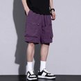 thumbnail image 5 of Domuza Cargo Shorts for Men Elastic Waist Casual Workout Jogger Shorts Relaxed Fit Outdoor Work Shorts With Multi-Pockets Purple XL, 5 of 5