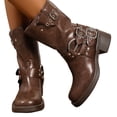 thumbnail image 5 of Ankle Boots for Women Round Toe Low Heel Womens Booties Buckle Straps Metal Studs O-Ring Detail Womens Shoes for Fall Winter, 5 of 6