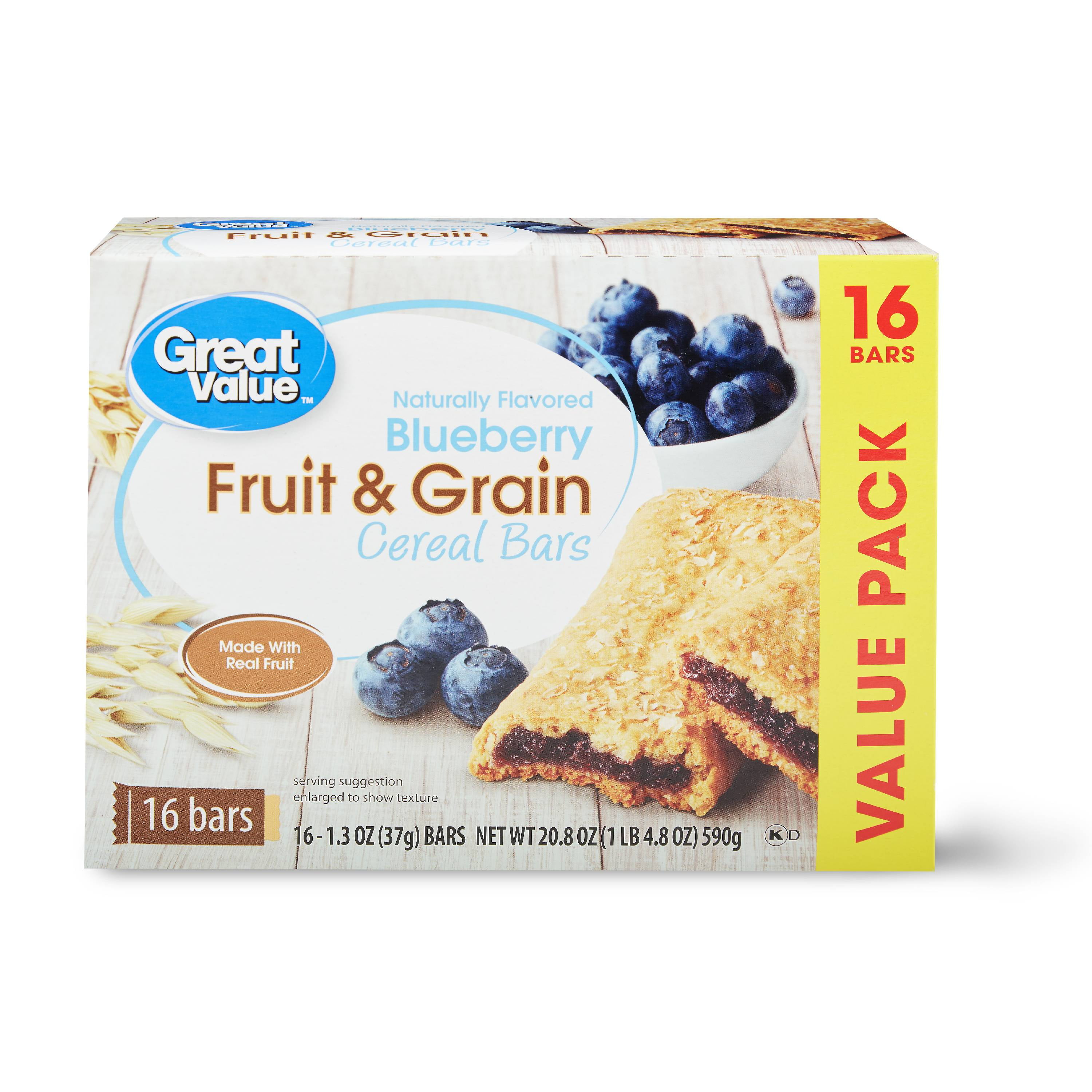Great Value Fruit & Grain Cereal Bars, Blueberry, 1.3 oz, 16 count