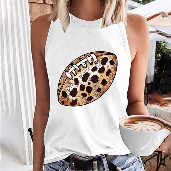 Vekome Football Tank Tops for Women Plus Size Plus Size Sleeveless Shirts Loose Crewneck Casual Tee Shirts Football Summer Pullover Tops