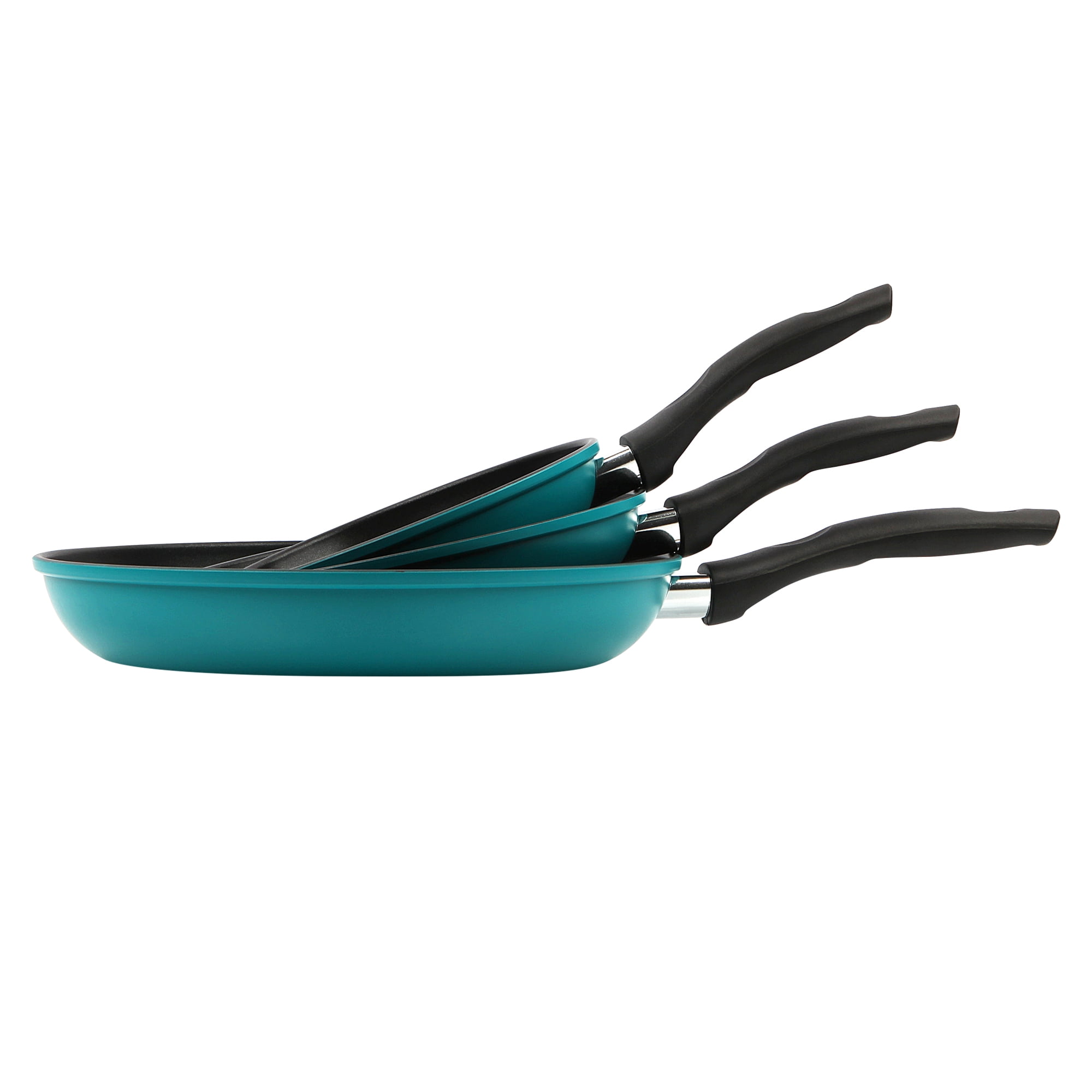 Mainstays 3-Piece Non-Stick Aluminum Skillet Set, Teal