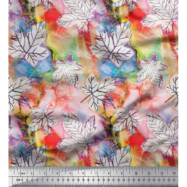 Soimoi Cotton Poplin Fabric Texture & Maple Leaves Print Fabric by Yard 42 Inch Wide