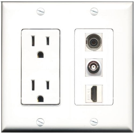 RiteAV - 15 Amp Power Outlet 1 Port HDMI 1 Port 3.5mm 1 Port BNC Decorative Wall Plate