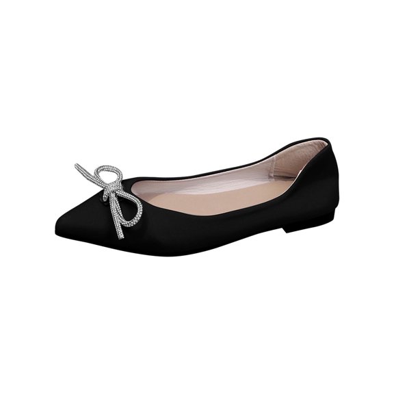 Black Ladies Casual Pointed-Toe Soft-Sole Flat Rhinestone Flats Spring Style Fashionable Shoes