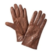 Womens Brown Leather Gloves with Metal Stud Fronts Small/Medium