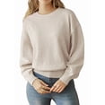 thumbnail image 2 of Women Striped Sweater Long Sleeve Fall Round Neck Pullover Knit Tops Cute Casual Oversized Y2K Clothes Solid Apricot L, 2 of 9
