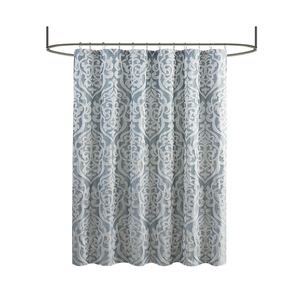 MAYEERTY Jacquard Shower Curtain, 72" x 72", Aqua+Silver, Polyester