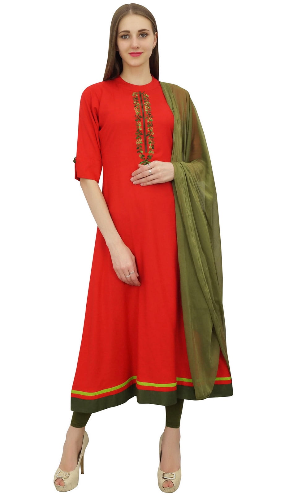Atasi Womens Readymade Red Net Salwaar Kameez Suit with Designer Dupatta Chic 