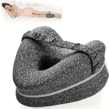Leg Pillow Ergonomic Side Sleeping Pillows Memory Foam Knee Pillow with Strap for Side Sleeper Leg Support Cushion with Removable and Washable Cover