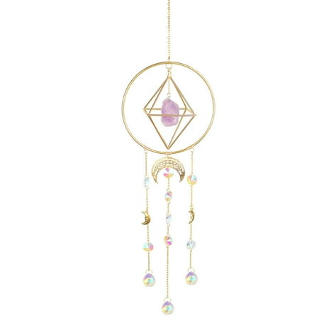 

Amathyst Handmade Gold-Plated Moon Phase Sun Trap Colored Crystal Sunshade Prism Sunshade Window Hanging