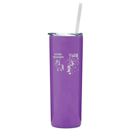 

20 oz Skinny Tall Tumbler Stainless Steel Vacuum Insulated Travel Mug Cup With Straw Teacher Superstar Unicorn Funny Gift (Purple)