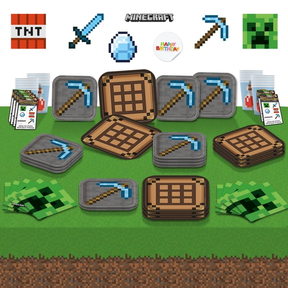 Minecraft Birthday Party Supplies, Boys & Girls: Minecraft Plates, Napkins, Cups, Tablecloth, & Tattoos, Decorations & Gamer Tableware, Party Favors For 16 Kids, Goody Bags, Fiesta de Cumpleaos