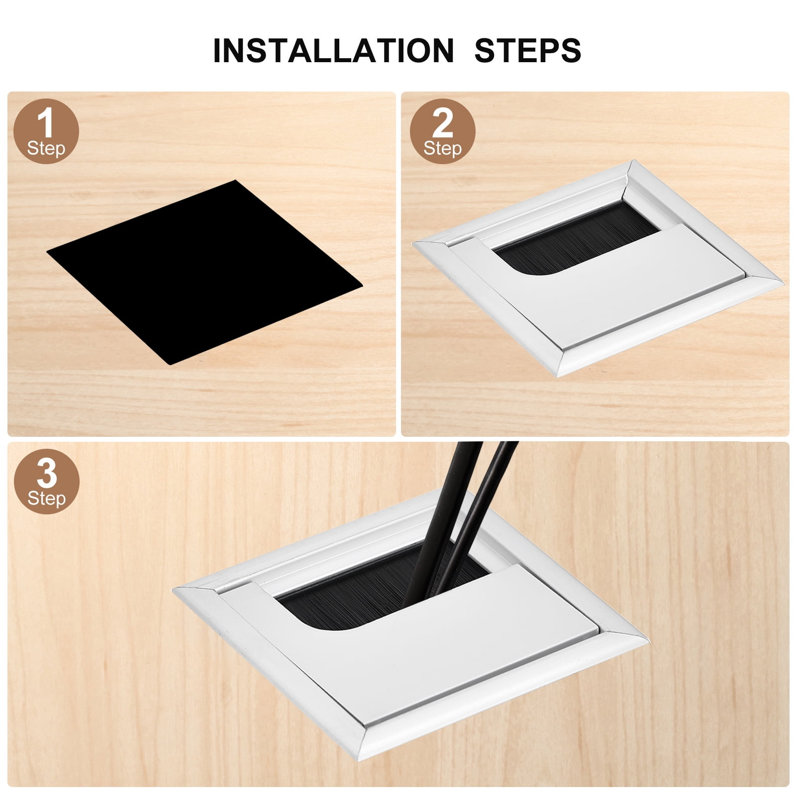 Uxcell Cable Hole Cover 290mm x 110mm Aluminum Alloy Rectangle Desk Grommet, Silver