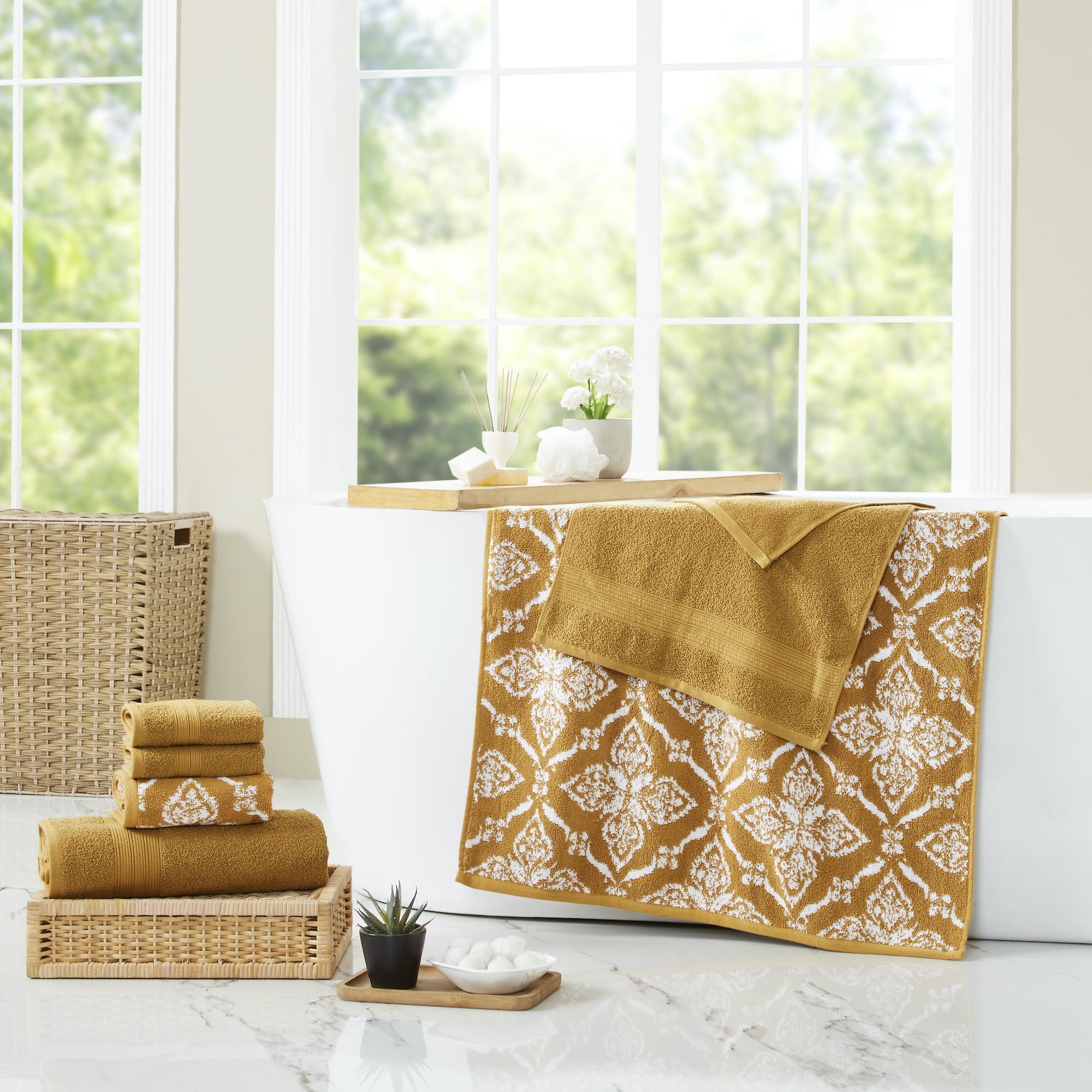 Modern Threads Amaris 6-Piece Adult Cotton Bath Towel Set, Amaris, Gold
