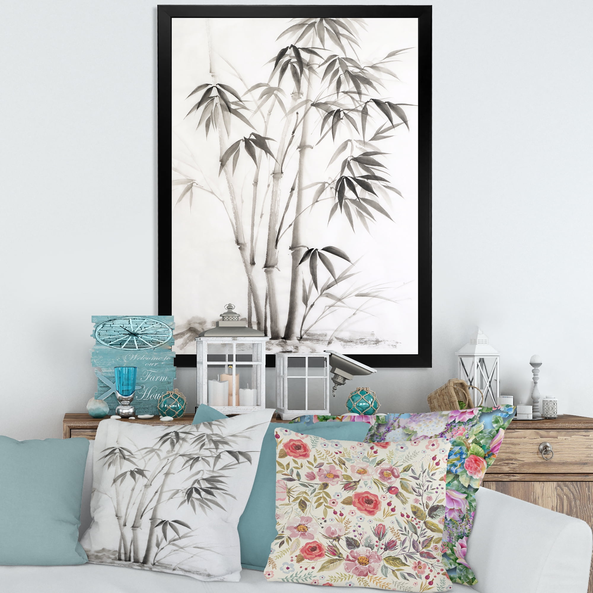 Designart 'Vintage Black and White Bamboo II' Traditional Framed Art Print