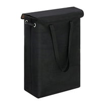 KQJQS Slim Laundry Basket with Lid, Tall Thin Laundry Hamper with Handles, Waterproof Lining Narrow Dirty Clothes Hamper for Bathroom Bedroom Dorm Organization Storage, 45L Black