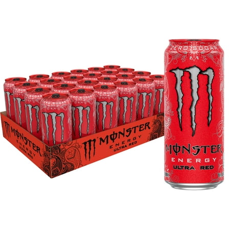 (24 Cans) Monster Ultra Red, Sugar Free Energy Drink, 16 fl oz