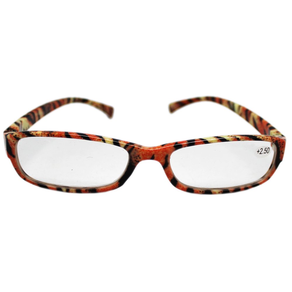 Orange and Yellow Tiger Striped Reading Glasses With Soft Case (+2.50