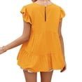 thumbnail image 2 of Camiseta de mujer Verano Encaje Cuello redondo Manga corta Casual Top suelto, Amarillo, L seitruly AP001322-11, 2 of 7