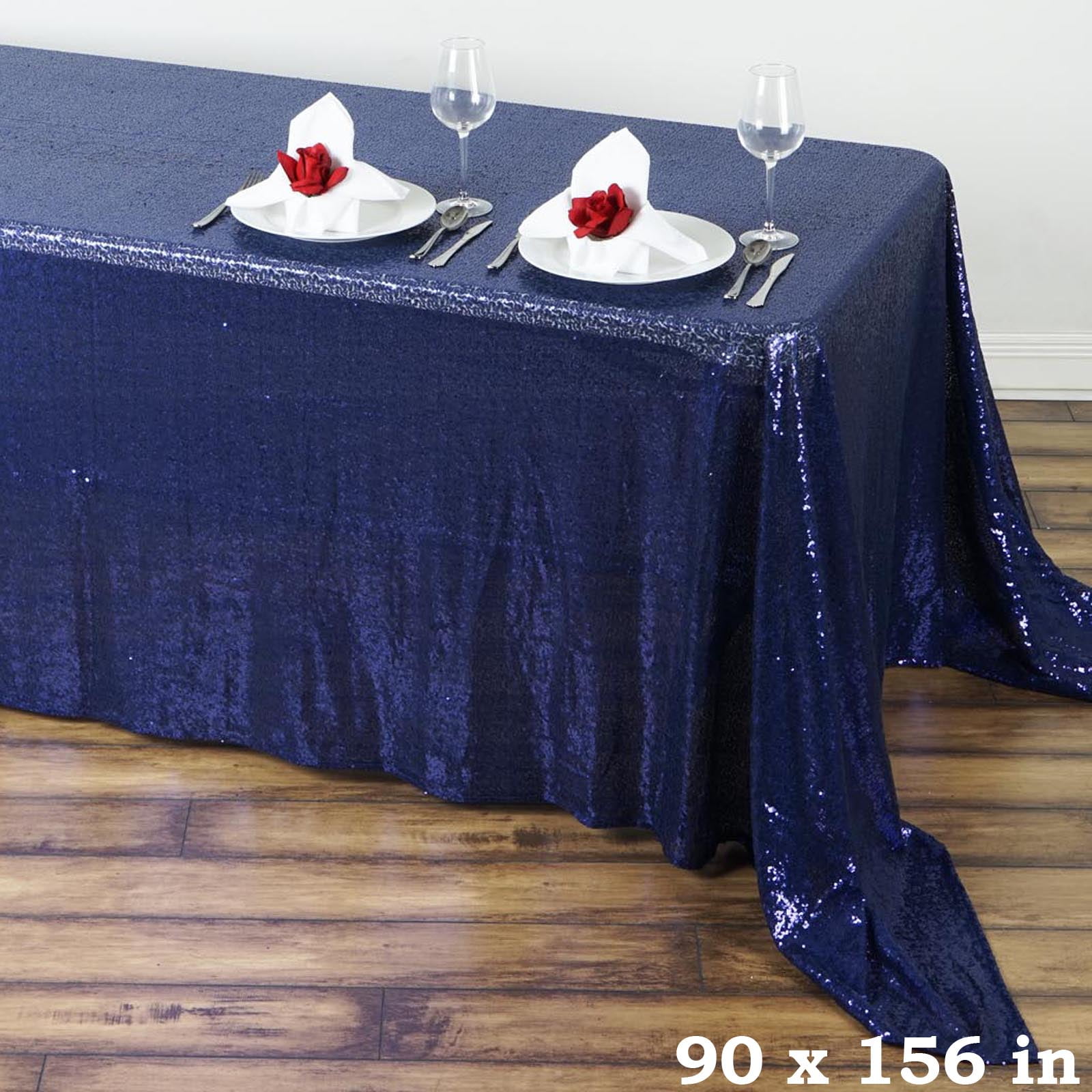BalsaCircle Navy Blue 90x156" Sequin Rectangular Tablecloth Party Wedding Reception Catering
