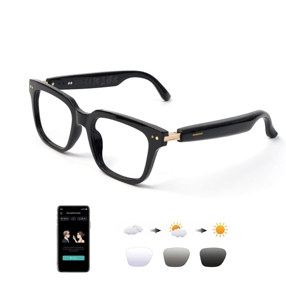 KWENRUN Al Smart Glasses for Men Women - Bluetooth Translation Glasses with 164 Languages, Color-Change Lens, Al Vioce &Meeting Assistant