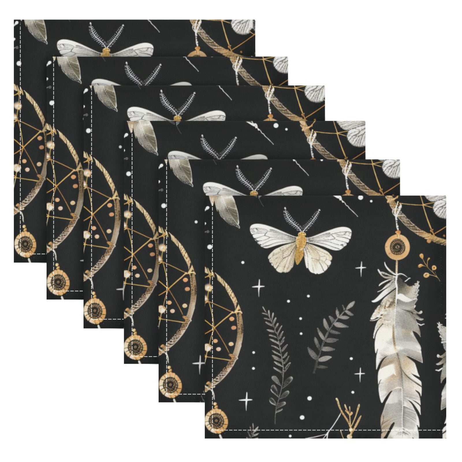 JSTEL Butterfly Dream Catcher Cloth Napkins Set of 6, 20x20 Inch Washable and Reusable Napkin for Decoupage Dinner Party Everyday Use