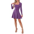 thumbnail image 1 of INSPIRE CHIC Vestido de Fiesta Brillante de Cuello Cuadrado para Mujer con Mangas Largas, Vestido de Cóctel A-Line de Noche L Púrpura, 1 of 6