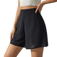 thumbnail image 2 of Chiffon Shorts for Women Bermuda Short Pants 7 Inch Inseam Baggy High Waisted Shorts Summer Cropped Boho Wide Leg Bottoms Black L, 2 of 5