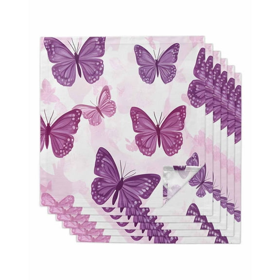 Hokiten Kitchen Dinner Napkins Set of 6 Purple Butterflies Cloth Napkins Reusable Washable Table Napkins for Weddings Cocktail Parties Holiday Table Decor 20x20 Inch