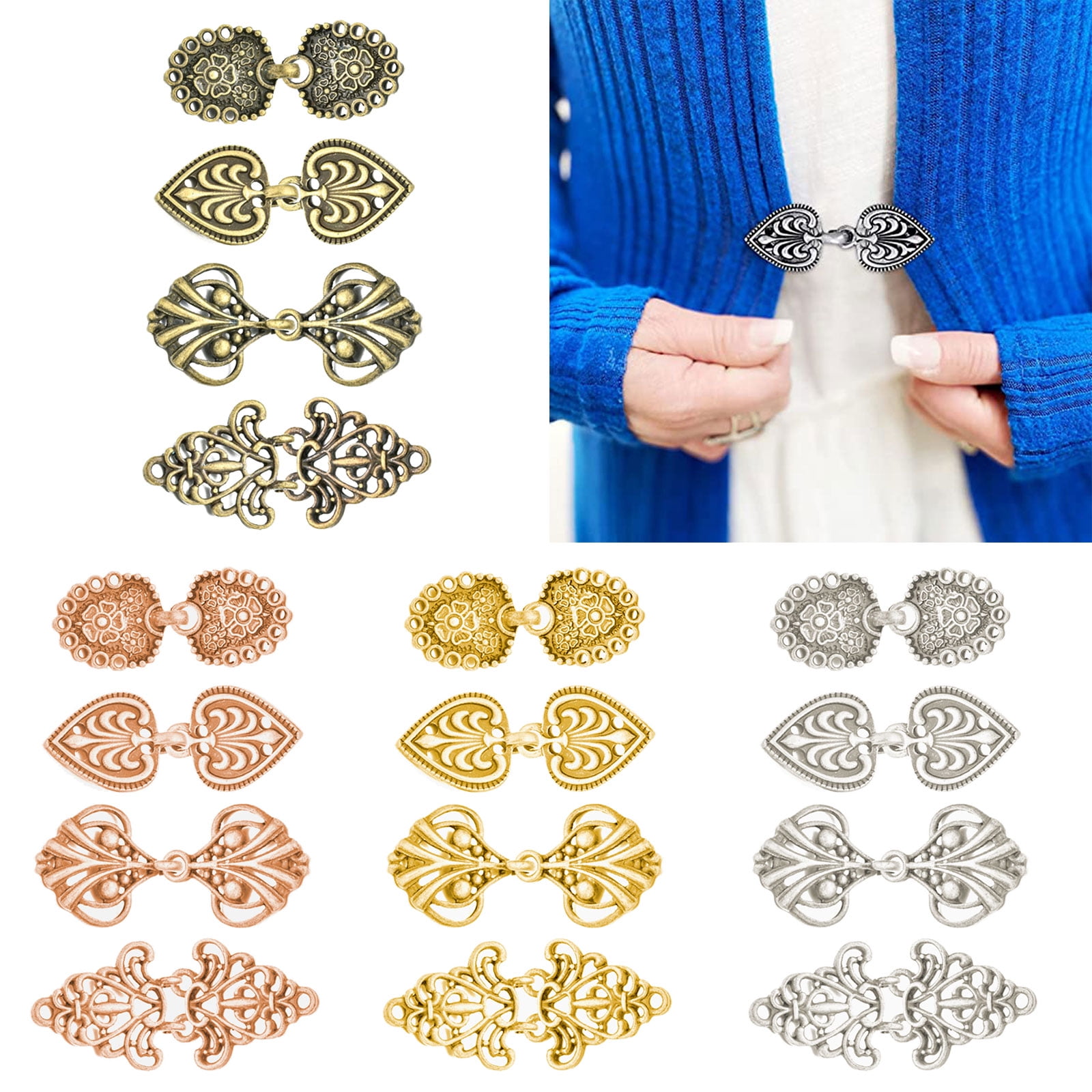4 Pieces Vintage Cardigan Clip Metal Sweater Clips Retro Cape Clips  Cardigan Sweater Cape Brooch Swirl Sweater Clasp Shawl Collar Dress for  Girl Women – BigaMart