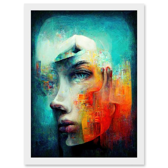 Modern Abstract Portrait Lost In Thought Artwork Framed Wall Art Print A4