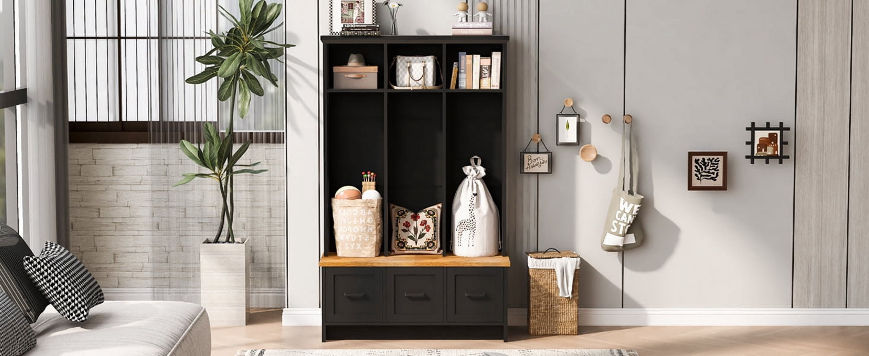 Euroco 40.2'' Wide Hall Tree with Storage Bench,Modern Hall Tree with Entryway Bench, 3 Shelves and Drawers