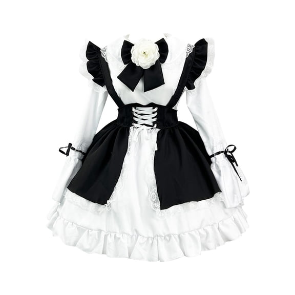 asdoklhq Kaftan Dresses for Women Cute Japanese Maid Outfit with Matching Girl Dress Women's Clothing Set Black L