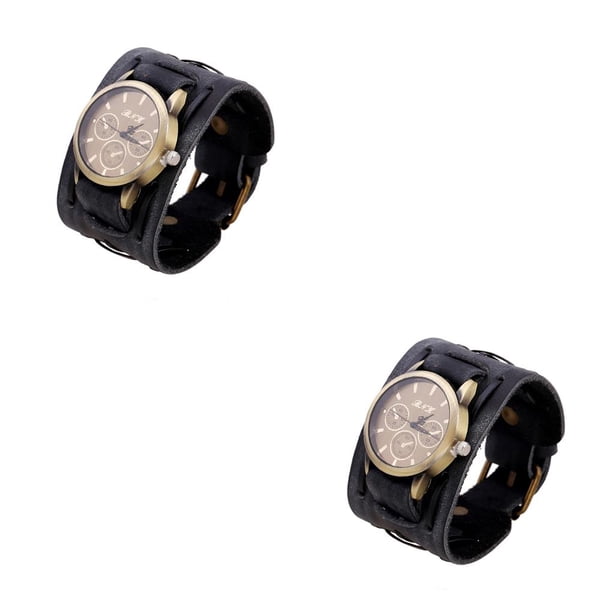 Reloj de retro Sonducket para hombre de cuero Negro 2Conjunto