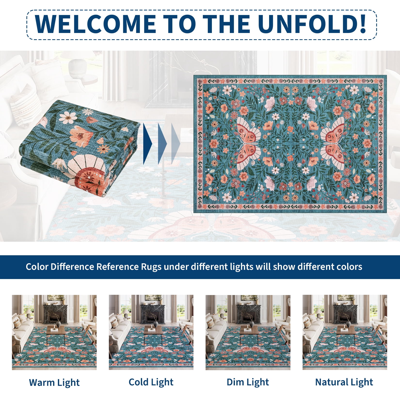 HOMERRY Blue Floral Hallway Runner Rug 2x6 Washable Non Slip Throw Carpet