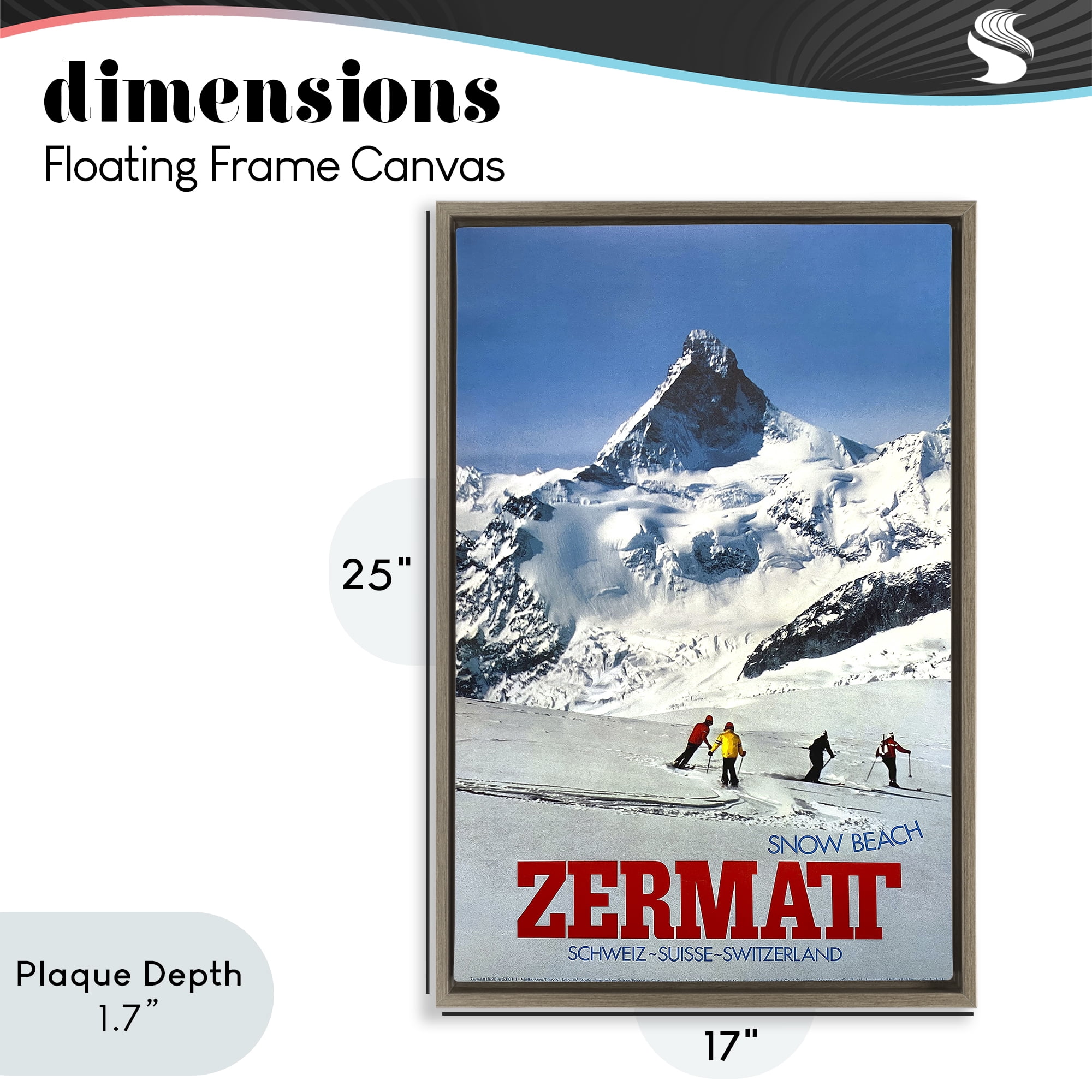 Stupell Industries Zermatt Snow Beach Brown Framed Floater Canvas Wall Art, design by Vintage Posters