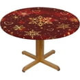 thumbnail image 2 of Christmas Round Tablecloth Red and Gold Snowflake Heart Farmhouse Table Cover with Elastic Edge Washable Fitted Table Cloth for Kitchen Patry Outdoor Decor Fits 40"-44", Small, 2 of 4