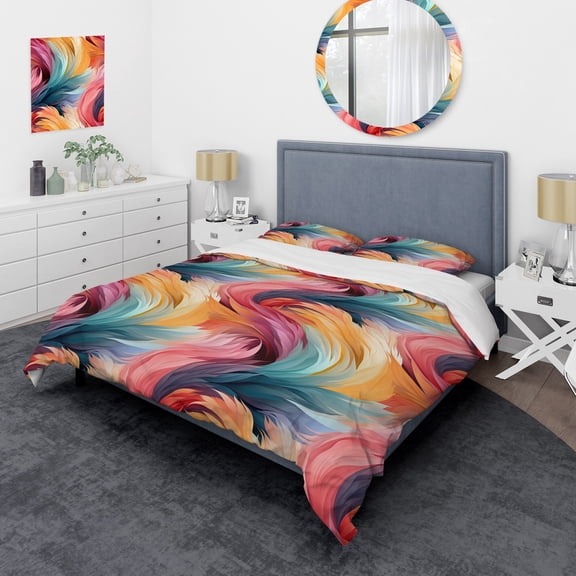 DESIGN ART Designart "Pink And Blue Electric Swirls Infuse IV" Modern Bed Cover Set With 2 Shams Full - Queen