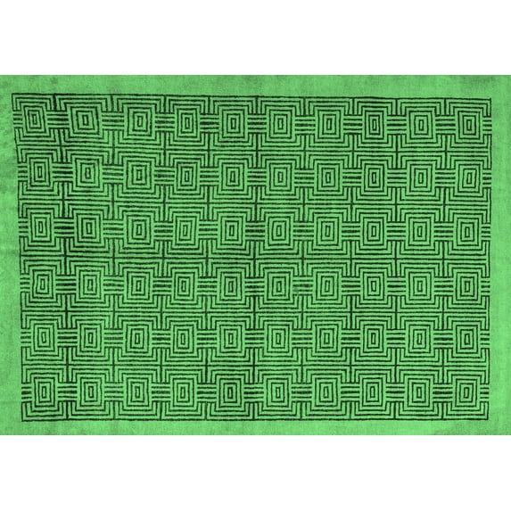 Ahgly Company Indoor Rectangle Abstract Emerald Green Modern Area Rugs, 5' x 7'