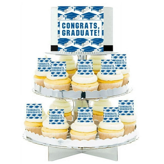 Congrats Graduation Edible Photo Toppers & Edible Cupcake Decoration Kit - Blue