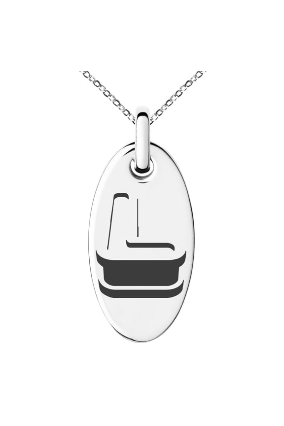 Stainless Steel Letter L Initial 3D Monogram Engraved Small Oval Charm Pendant Necklace