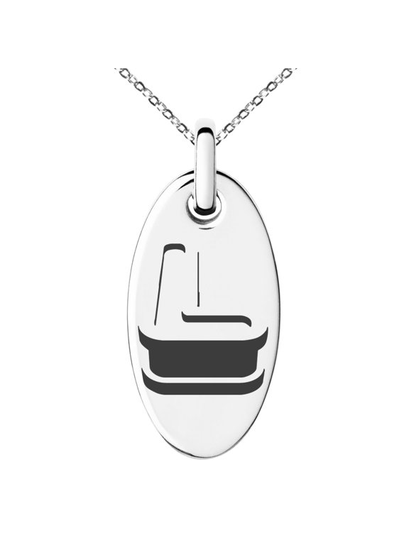 Stainless Steel Letter L Initial 3D Monogram Engraved Small Oval Charm Pendant Necklace
