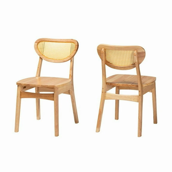 Baxton Studio Oak Brown Finished Wood and Rattan 2-Piece Dining Chair Set